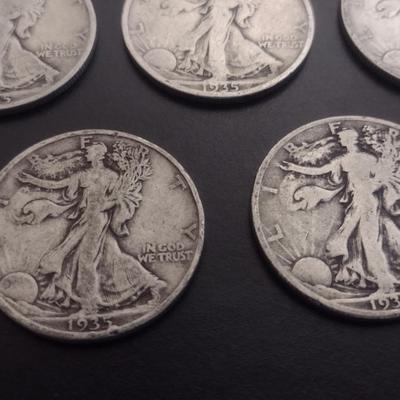 Set of 5 1930's U.S. Mint Walking Liberty Silver Half-Dollars Circulated (#112)
