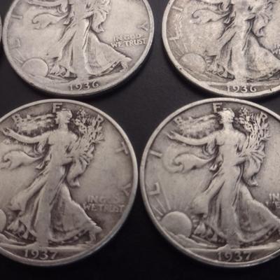 Set of 8 1930's U.S. Mint Walking Liberty Silver Half-Dollars Circulated (#113)