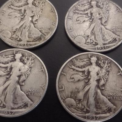Set of 8 1930's U.S. Mint Walking Liberty Silver Half-Dollars Circulated (#113)