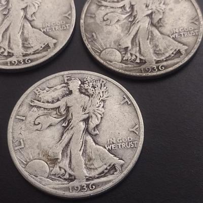 Set of 5 1930's U.S. Mint Walking Liberty Silver Half-Dollars Circulated (#114)