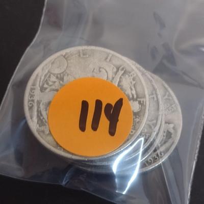 Set of 5 1930's U.S. Mint Walking Liberty Silver Half-Dollars Circulated (#114)