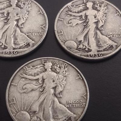 Set of 5 1930's U.S. Mint Walking Liberty Silver Half-Dollars Circulated (#115)