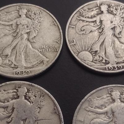 Set of 6 1930's U.S. Mint Walking Liberty Silver Half-Dollars Circulated (#116)