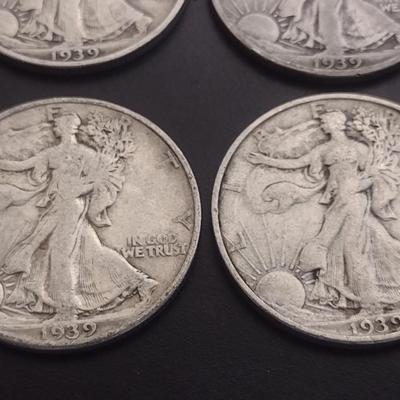 Set of 6 1930's U.S. Mint Walking Liberty Silver Half-Dollars Circulated (#116)