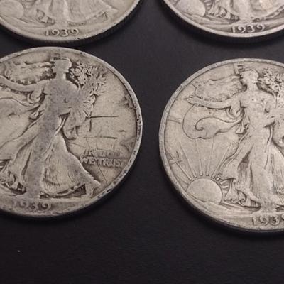 Set of 6 1930's U.S. Mint Walking Liberty Silver Half-Dollars Circulated (#116)
