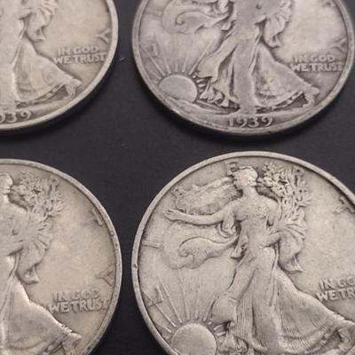 Set of 6 1930's U.S. Mint Walking Liberty Silver Half-Dollars Circulated (#116)