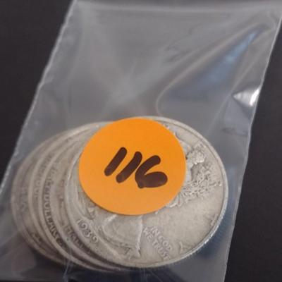 Set of 6 1930's U.S. Mint Walking Liberty Silver Half-Dollars Circulated (#116)