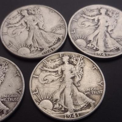 Set of 7 1940's U.S. Mint Walking Liberty Silver Half-Dollars Circulated (#117)