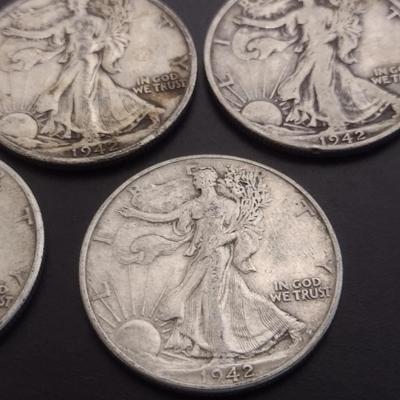Set of 7 1940's U.S. Mint Walking Liberty Silver Half-Dollars Circulated (#119)