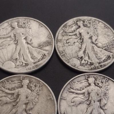 Set of 7 1940's U.S. Mint Walking Liberty Silver Half-Dollars Circulated (#120)