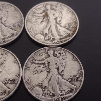 Set of 7 1940's U.S. Mint Walking Liberty Silver Half-Dollars Circulated (#120)