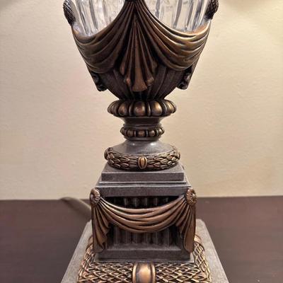 Pair of Decorative Lamps with Patterned Glass Bases & Shades