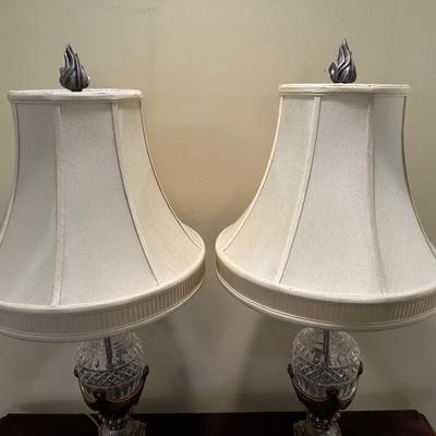 Pair of Decorative Lamps with Patterned Glass Bases & Shades