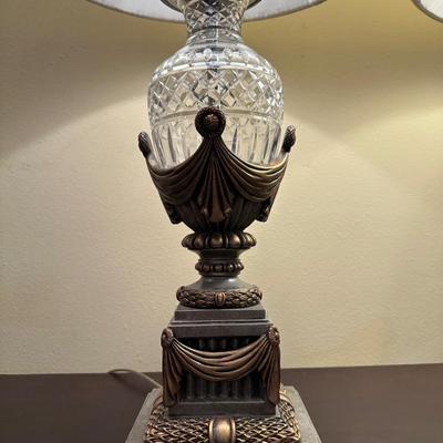 Pair of Decorative Lamps with Patterned Glass Bases & Shades