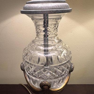 Pair of Decorative Lamps with Patterned Glass Bases & Shades