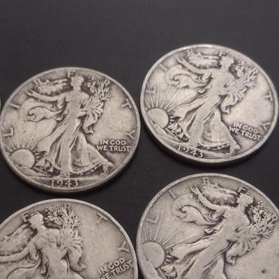 Set of 8 1940's U.S. Mint Walking Liberty Silver Half-Dollars Circulated (#121)