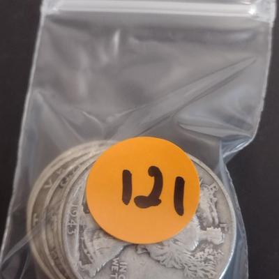 Set of 8 1940's U.S. Mint Walking Liberty Silver Half-Dollars Circulated (#121)