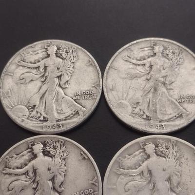 Set of 8 1940's U.S. Mint Walking Liberty Silver Half-Dollars Circulated (#122)