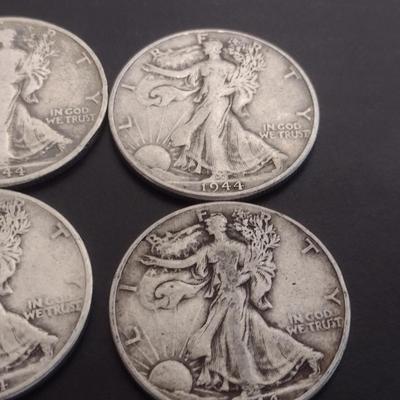 Set of 6 1940's U.S. Mint Walking Liberty Silver Half-Dollars Circulated (#123)