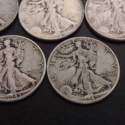 Set of 7 1940's U.S. Mint Walking Liberty Silver Half-Dollars Circulated (#125)