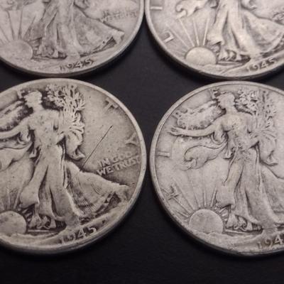 Set of 6 1940's U.S. Mint Walking Liberty Silver Half-Dollars Circulated (#126)