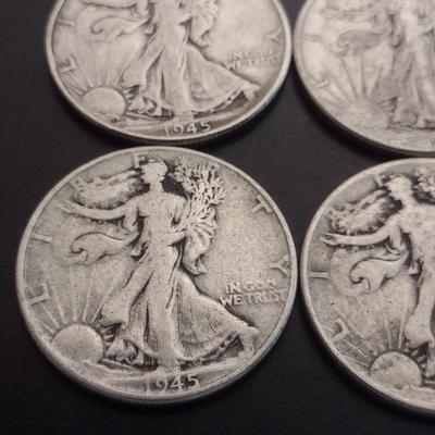 Set of 6 1940's U.S. Mint Walking Liberty Silver Half-Dollars Circulated (#126)