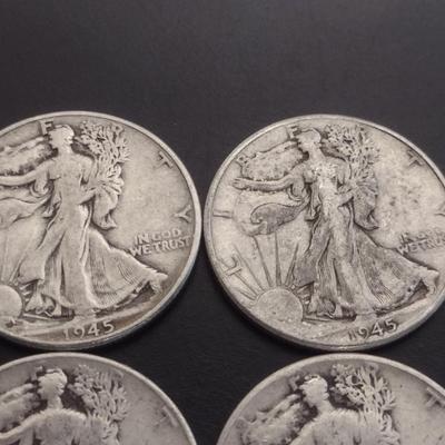 Set of 6 1940's U.S. Mint Walking Liberty Silver Half-Dollars Circulated (#126)