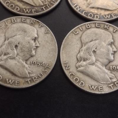 Set of 6 Various Dates U.S. Mint Franklin Silver Half-Dollars Circulated (#128)