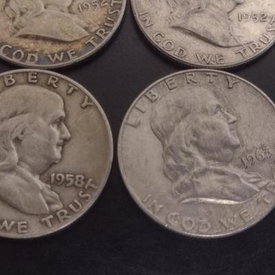 Set of 6 Various Dates U.S. Mint Franklin Silver Half-Dollars Circulated (#128)