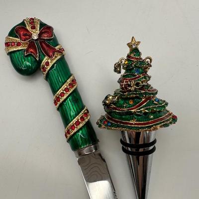 Bombay Christmas Cheese Knife & Bottle Stopper