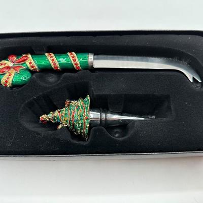 Bombay Christmas Cheese Knife & Bottle Stopper