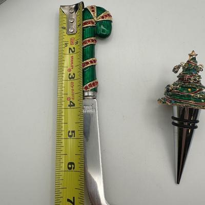 Bombay Christmas Cheese Knife & Bottle Stopper