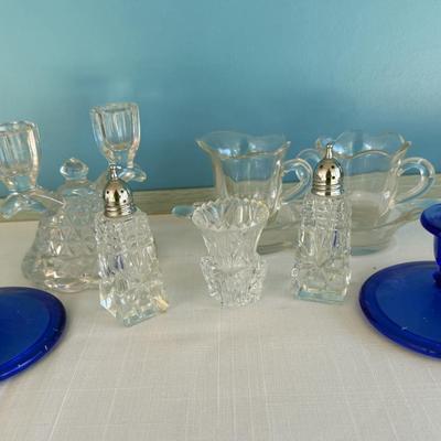 Salt/Pepper shakers, cream/sugar servers, candle holders