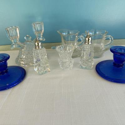 Salt/Pepper shakers, cream/sugar servers, candle holders