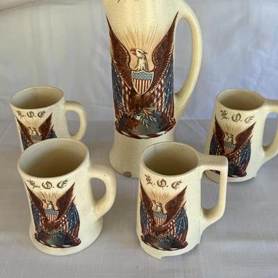 FOE 1910 Roseville Creamware mugs and pitcher