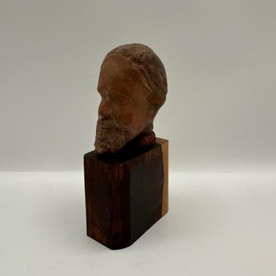 Terracotta Bust of Bearded Man on Wood Base