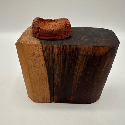 Terracotta Bust of Bearded Man on Wood Base