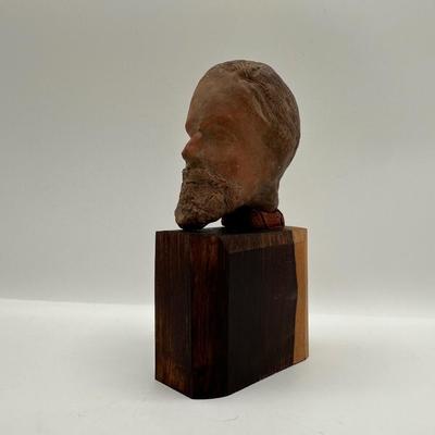 Terracotta Bust of Bearded Man on Wood Base