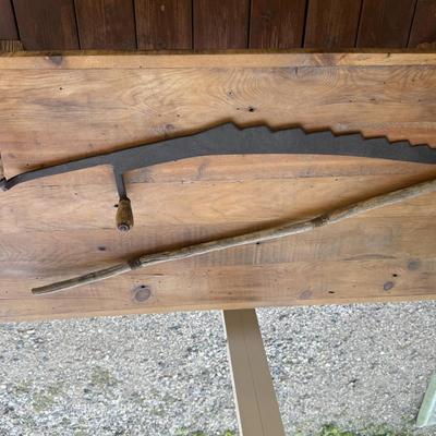 Antique Haying knife and walking stick