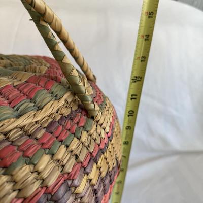 Native American coiled basket with lid/handle