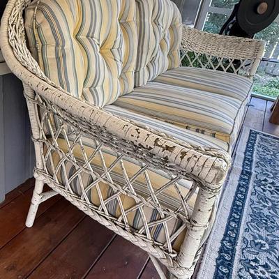 Vintage 1930s White wicker loveseat.