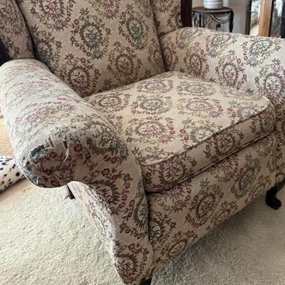Vintage Wingback floral chair, wood trim
