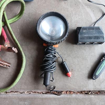 JUMPER CABLES, SPOT LIGHT, POCKET KNIFE AND MORE