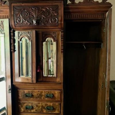 Antique Armoire With Mirrored Doors
