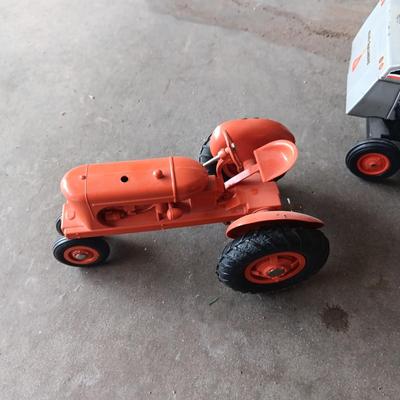 ALLIS CHALMERS GLEANER N6 COMBINE AND A TOY TRACTOR