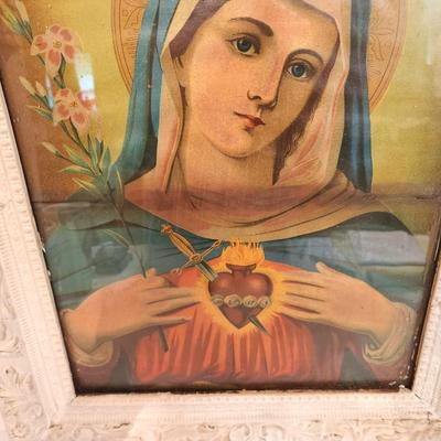 Lot #110 Antique Color Lithograph - Our Lady of Sorrows/Immaculate Heart of Mary