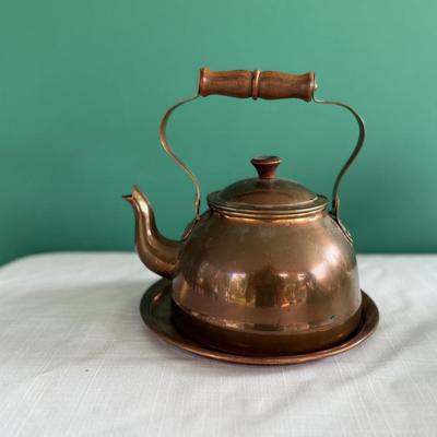 Copper Tea Pot w/wooden handle