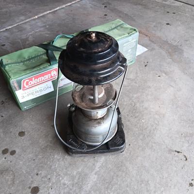 COLEMAN KEROSENE LANTERN AND A 3 PERSON TENT