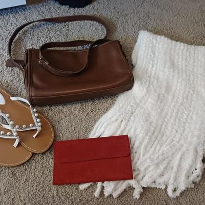 LEATHER COACH PURSE, SANDALS, WALLET AND SCARF