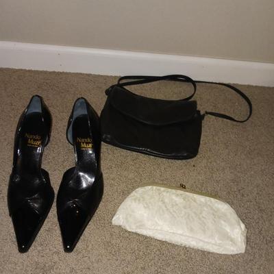 NANDO MUZI DRESS SHOES MADE IN ITALY (7), PURSE BY VICTORIA LEATHER CO AND A CLUTCH PURSE